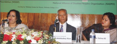 Advocate Fauzia Karim speaks at a conference at LGED Bhaban in the city yesterday. On her left are Attorney General Advocate Mahbubey Alam and Advocate Salma Ali.Photo: STAR