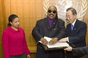 UN Secretary General Ban Ki-moon appoints Mr. Stevie Wonder, an internationally celebrated musician, as the new UN Messenger of Peace at UN Headquarters